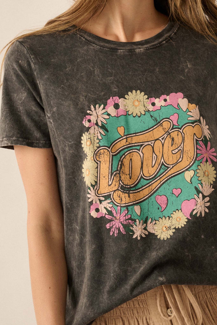 Lover Vintage-Wash Floral Graphic Tee - ShopPromesa