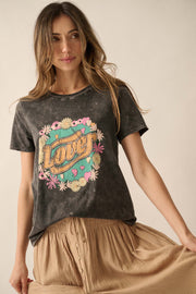 Lover Vintage-Wash Floral Graphic Tee - ShopPromesa