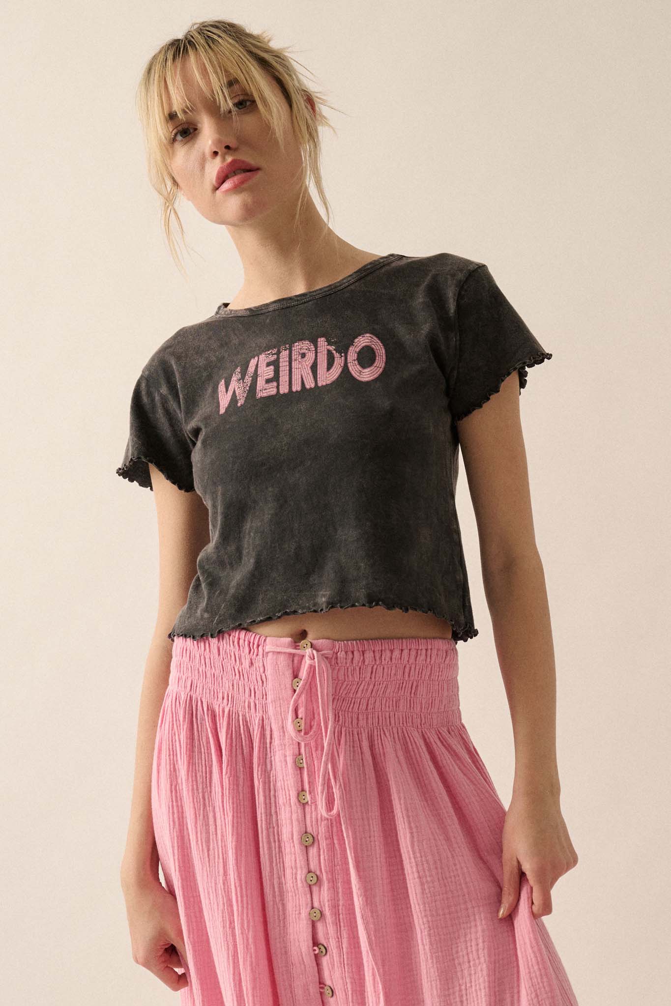 Weirdo Cropped Lettuce-Edge Graphic Baby Tee - ShopPromesa