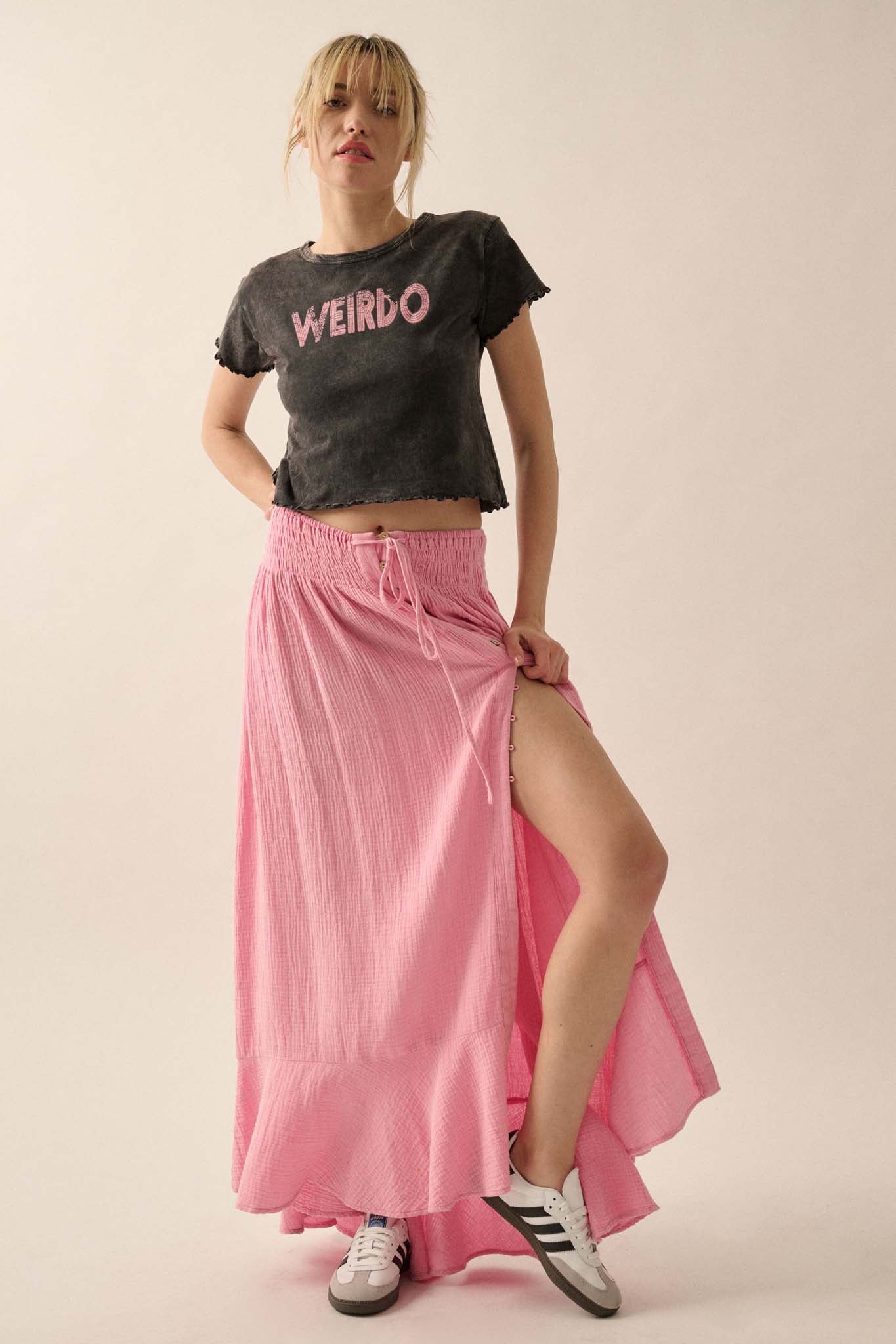 Weirdo Cropped Lettuce-Edge Graphic Baby Tee - ShopPromesa