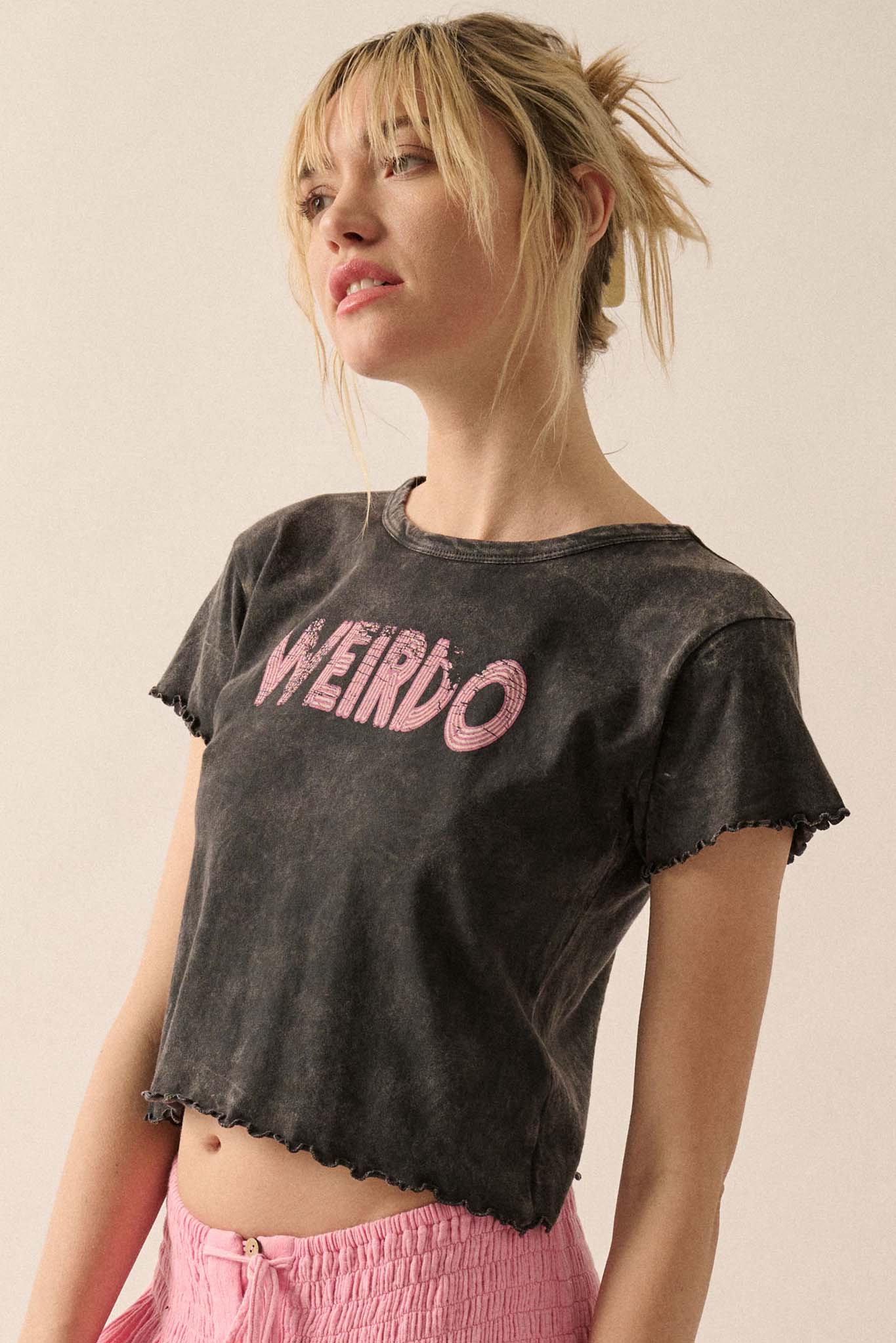 Weirdo Cropped Lettuce-Edge Graphic Baby Tee - ShopPromesa