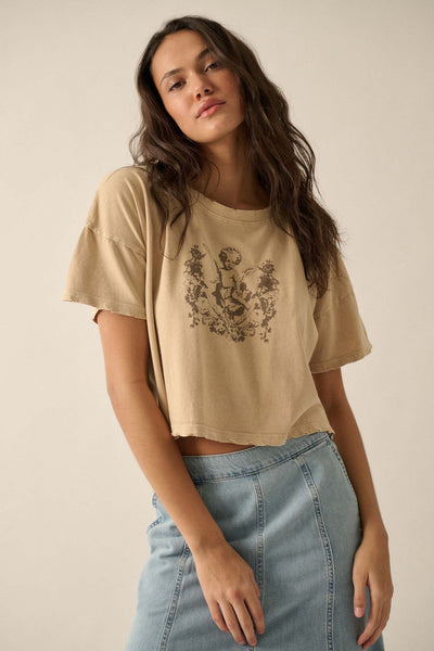 Vintage Angel Distressed Cropped Graphic Tee - ShopPromesa