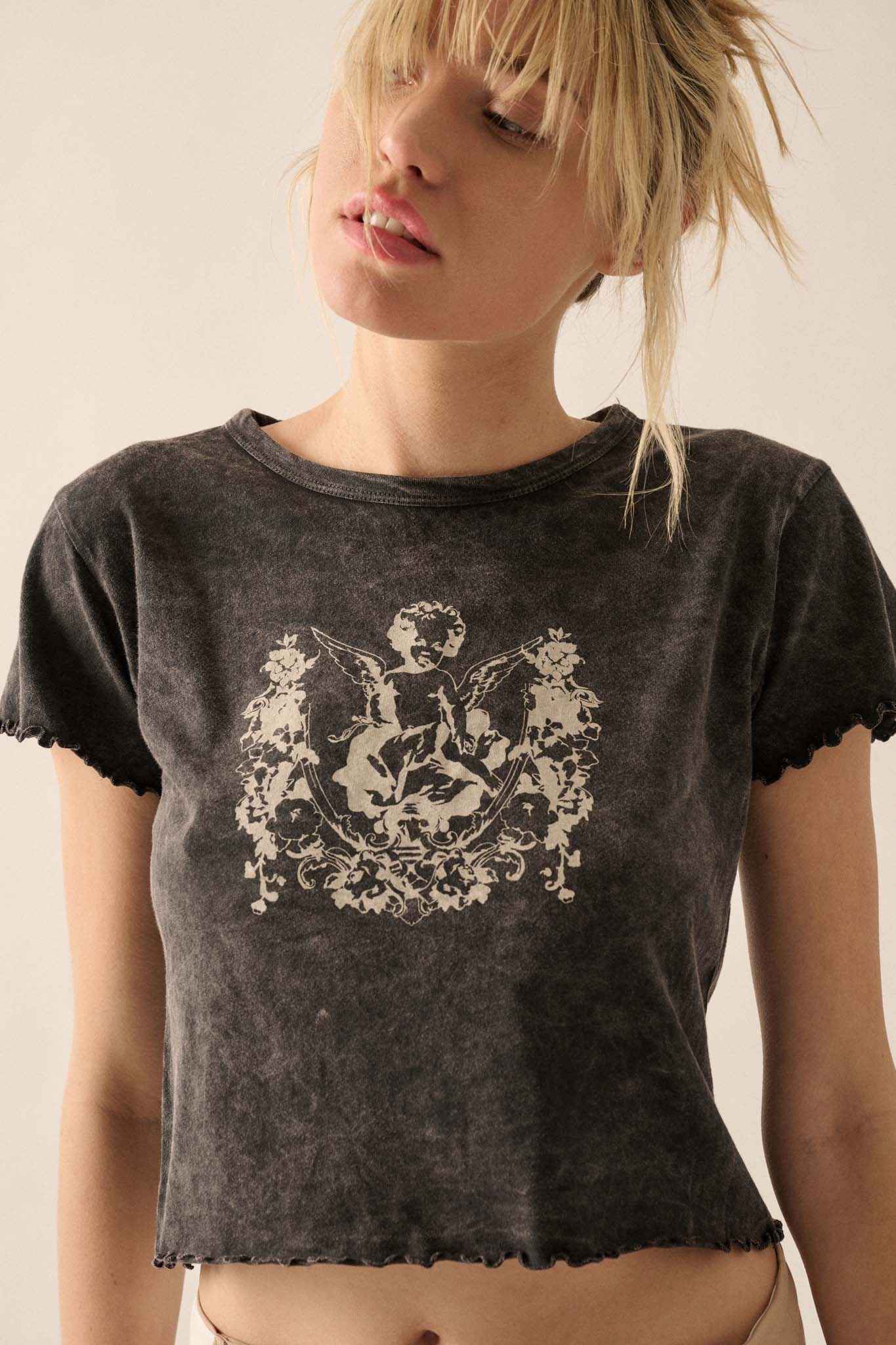 Vintage Angel Lettuce-Edge Graphic Baby Tee