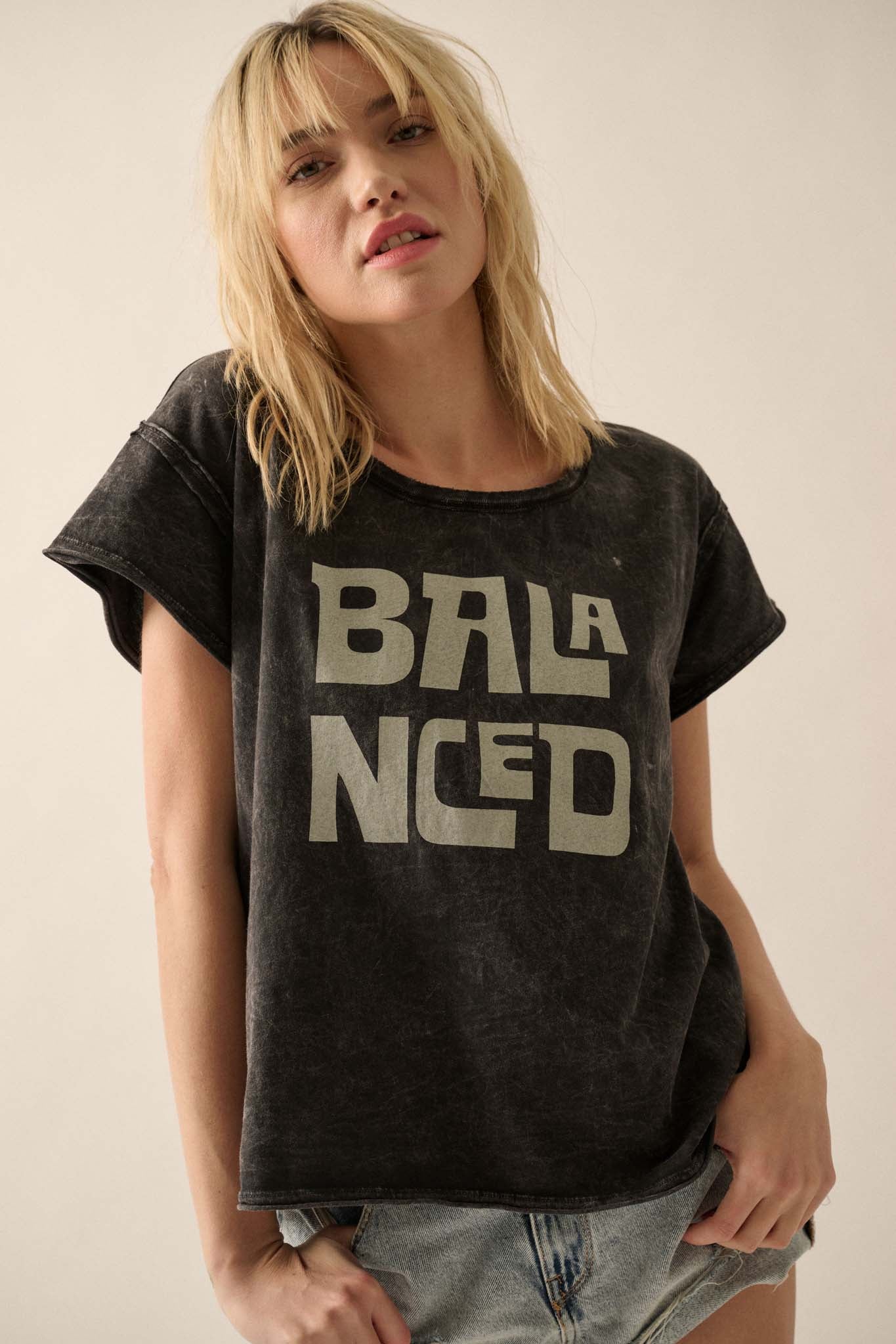 Balanced Vintage-Wash Raw-Edge Graphic Tee - ShopPromesa