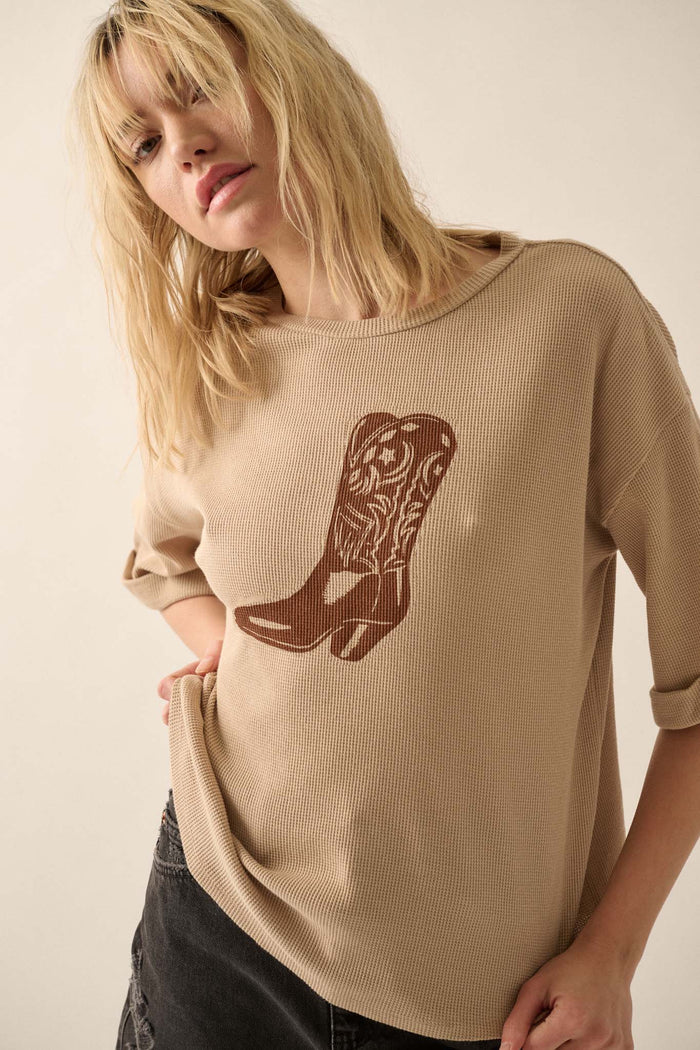 Cowgirl Culture Cowboy Boot Thermal Graphic Tee - ShopPromesa