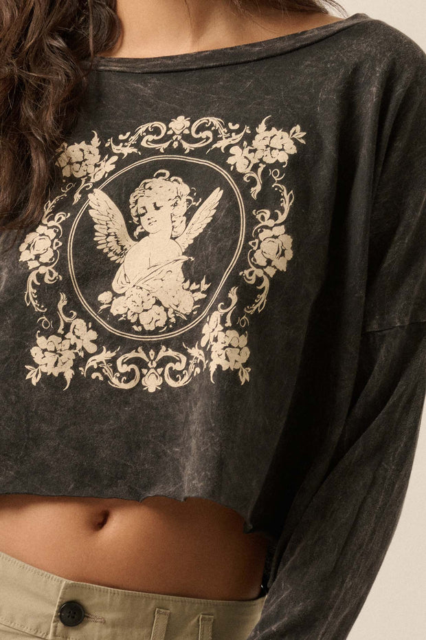 Vintage Angel Cropped Long-Sleeve Graphic Tee