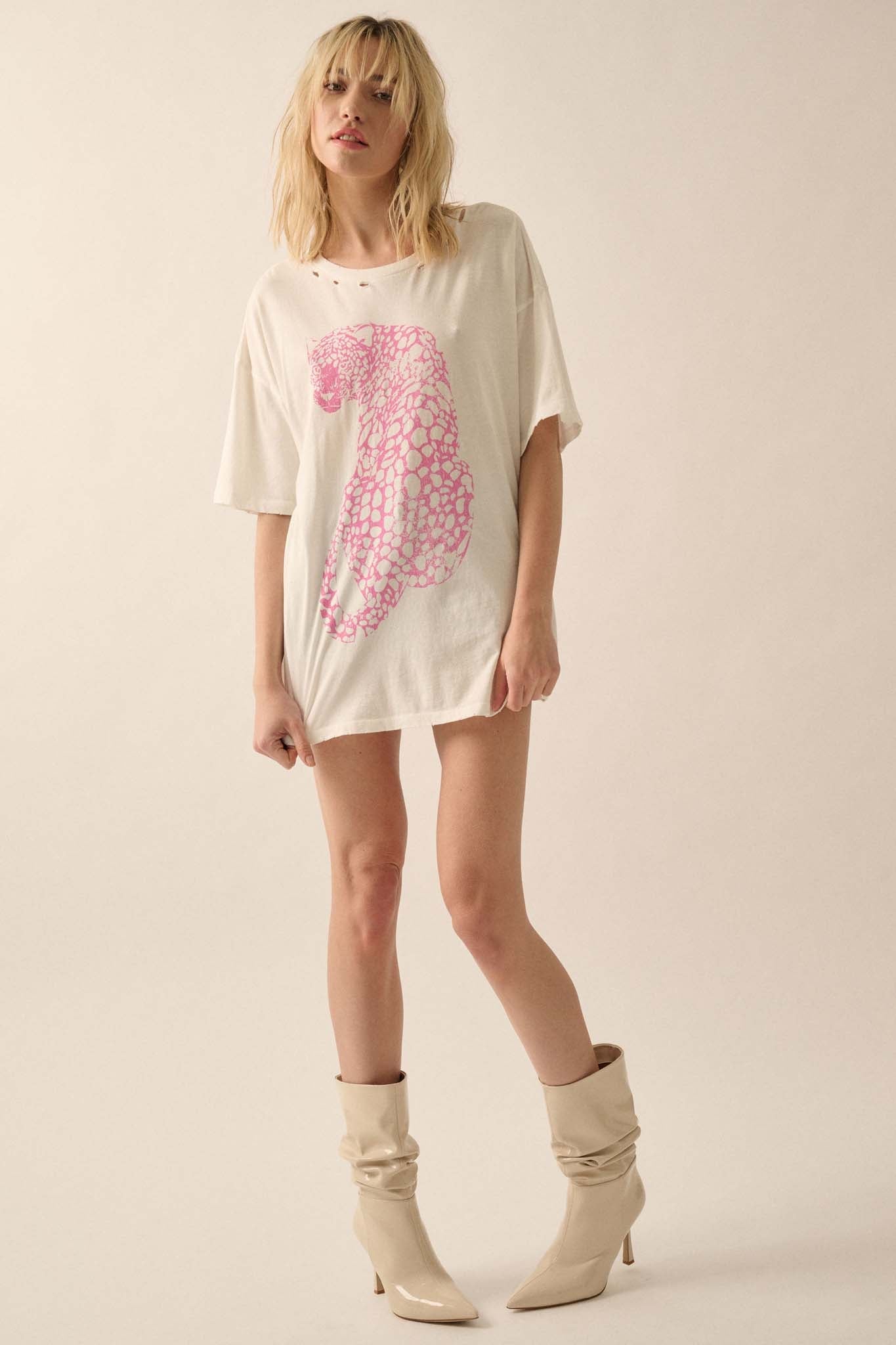 Pink Leopard Distressed Oversize Graphic Tee - ShopPromesa