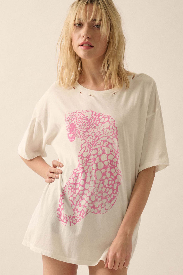Pink Leopard Distressed Oversize Graphic Tee - ShopPromesa
