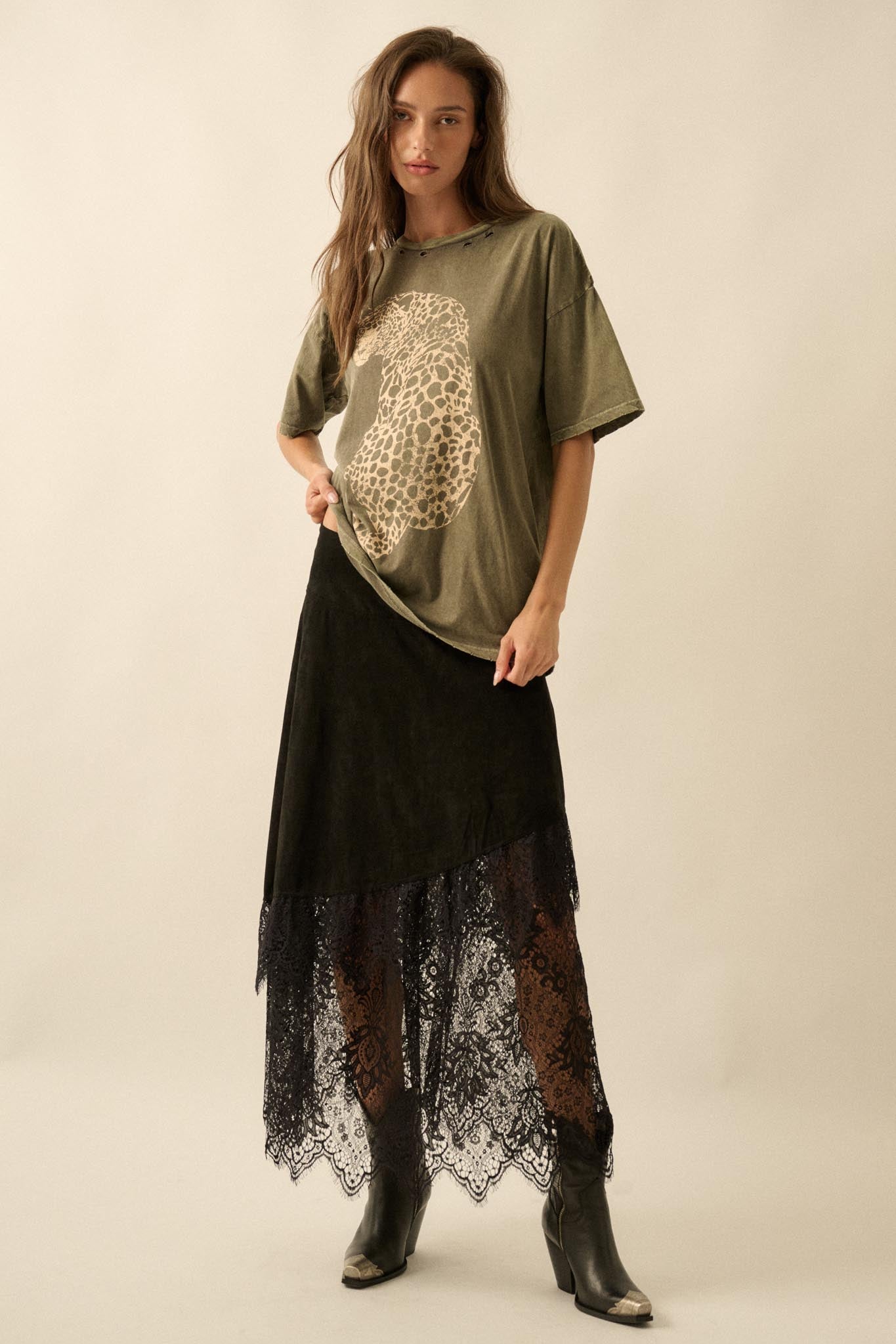 Lovely Leopard Distressed Oversize Graphic Tee
