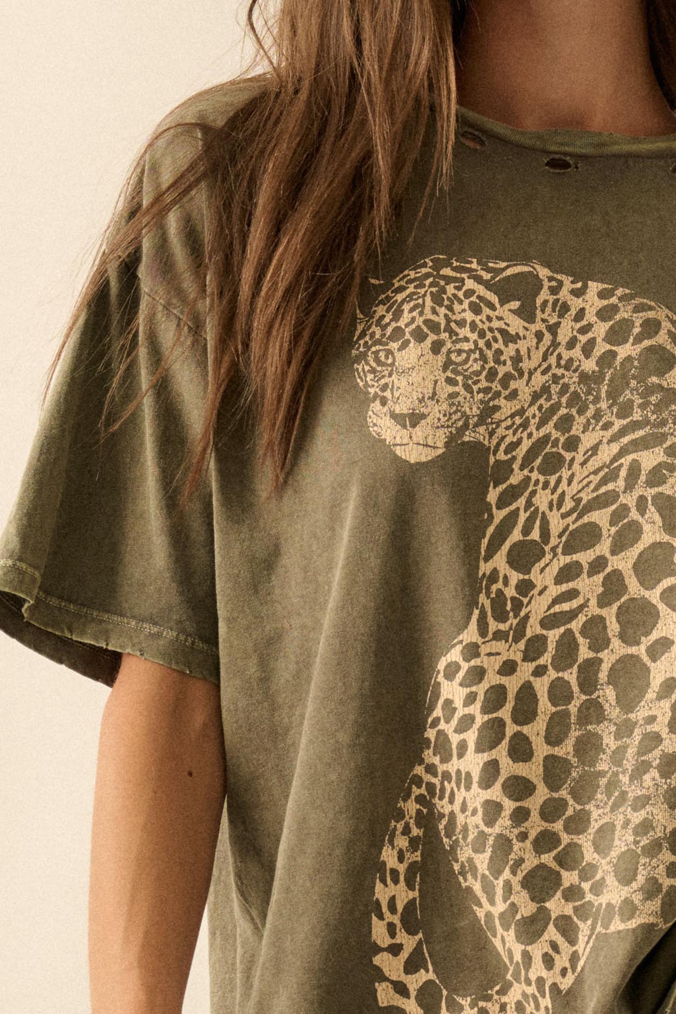 Lovely Leopard Distressed Oversize Graphic Tee