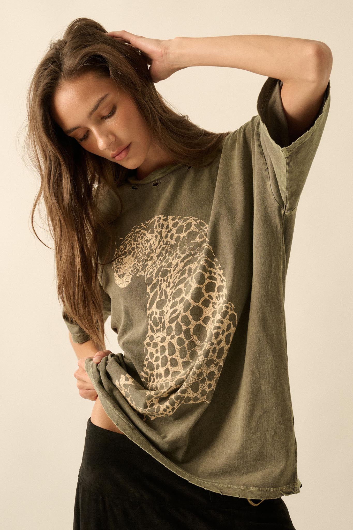 Lovely Leopard Distressed Oversize Graphic Tee
