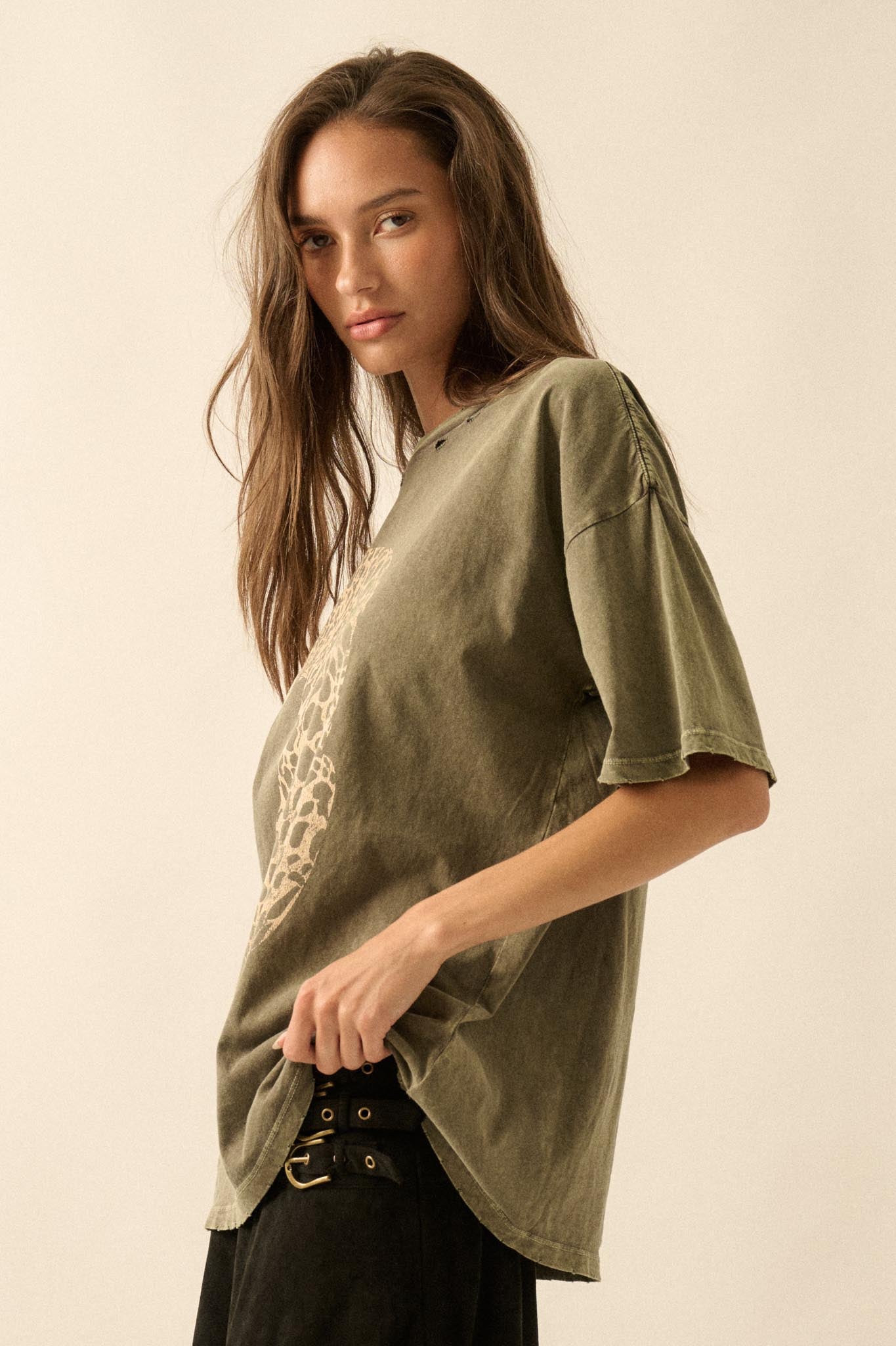 Lovely Leopard Distressed Oversize Graphic Tee