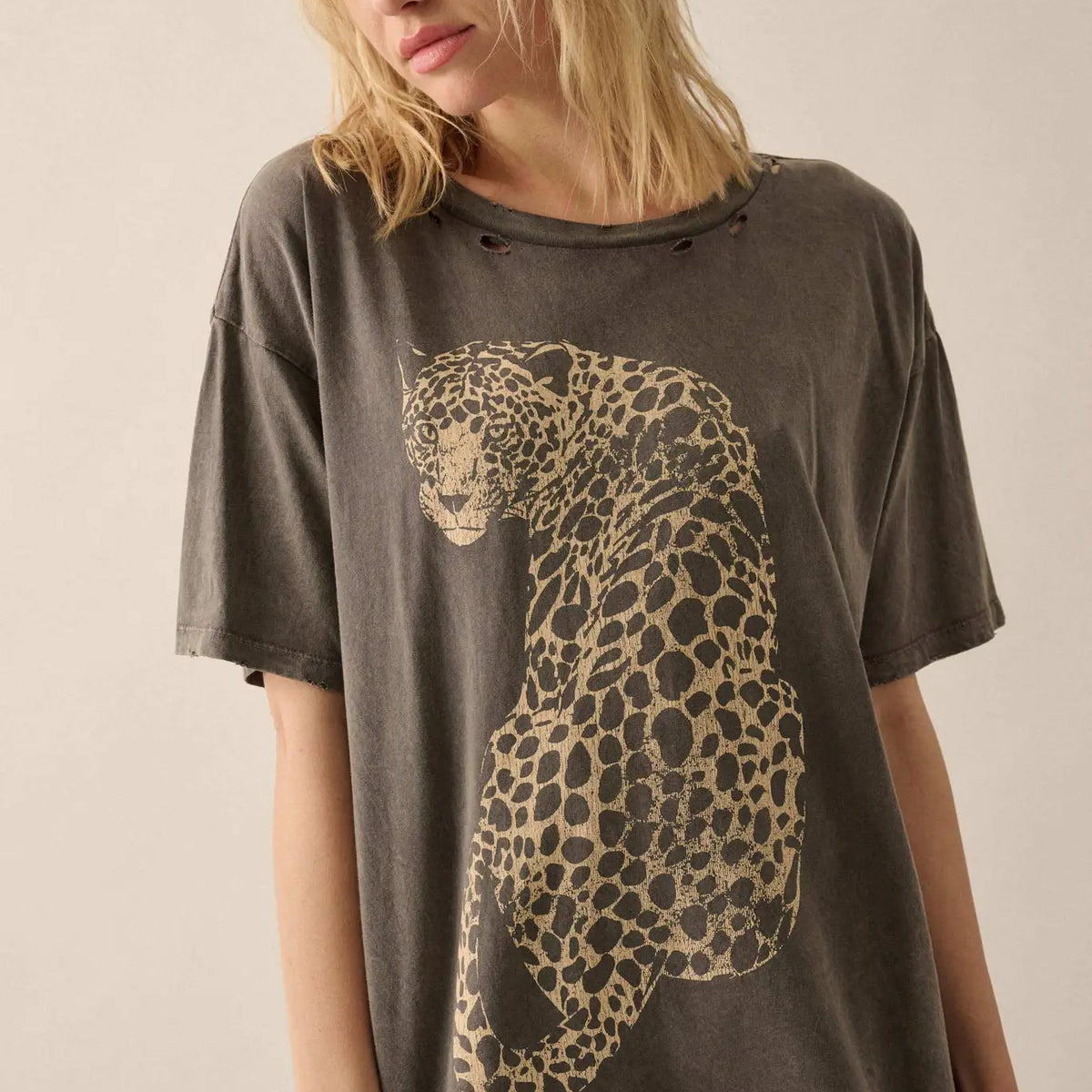 Lovely Leopard Distressed Oversize Graphic Tee