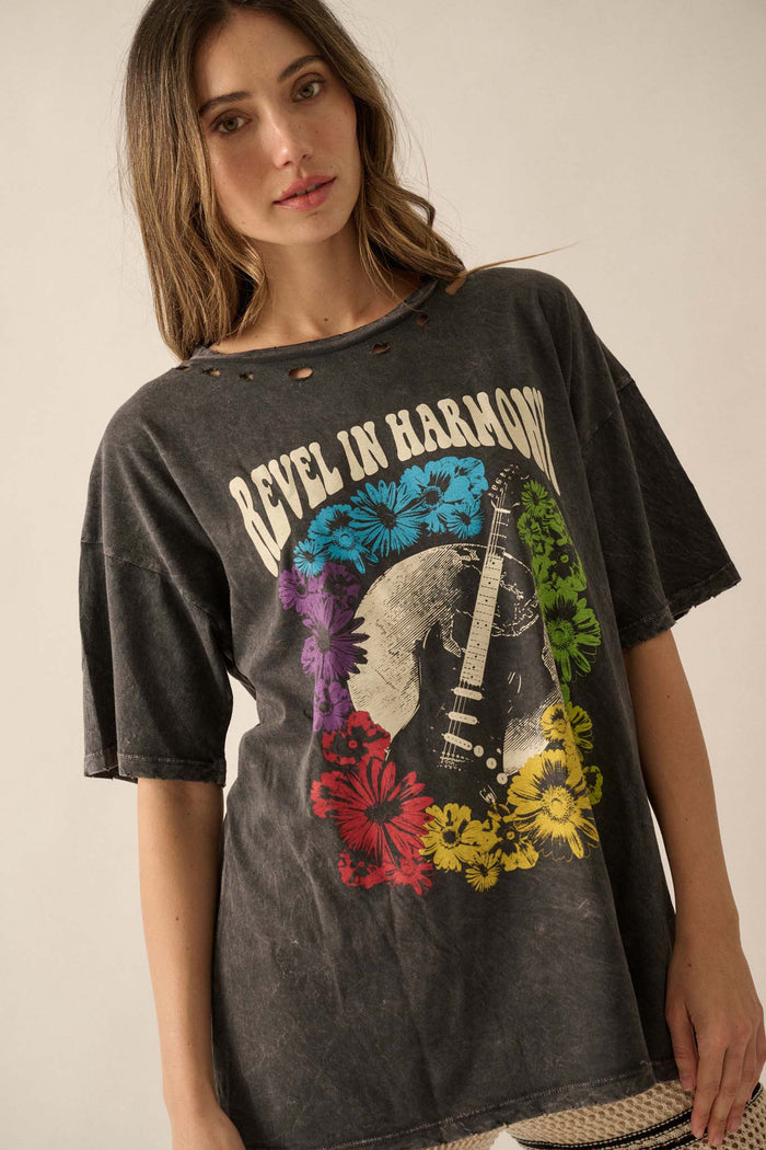 Revel in Harmony Distressed Guitar Graphic Tee - ShopPromesa