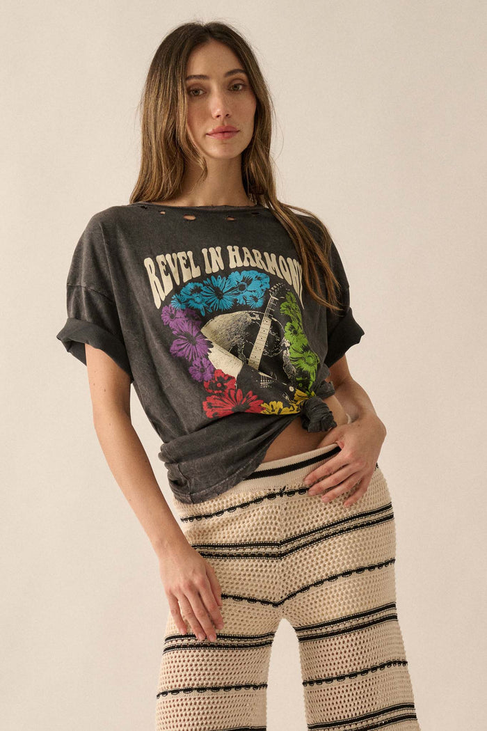 Revel in Harmony Distressed Guitar Graphic Tee - ShopPromesa