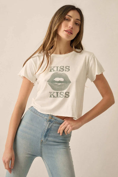 Kiss Kiss Cropped Lettuce-Edge Graphic Baby Tee | ShopPromesa