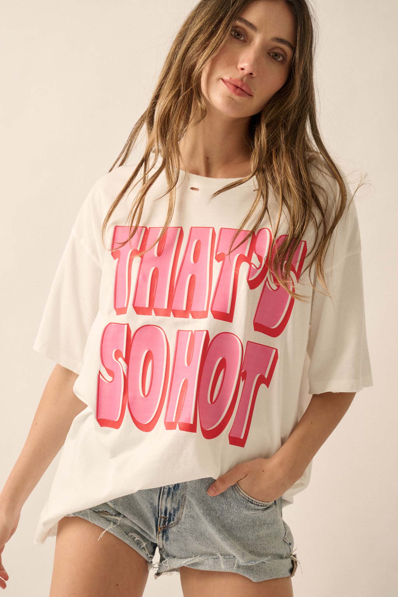 That's So Hot Distressed Oversize Graphic Tee - ShopPromesa