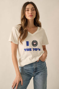 I Love the 70s V-Neck Music Graphic Tee - ShopPromesa