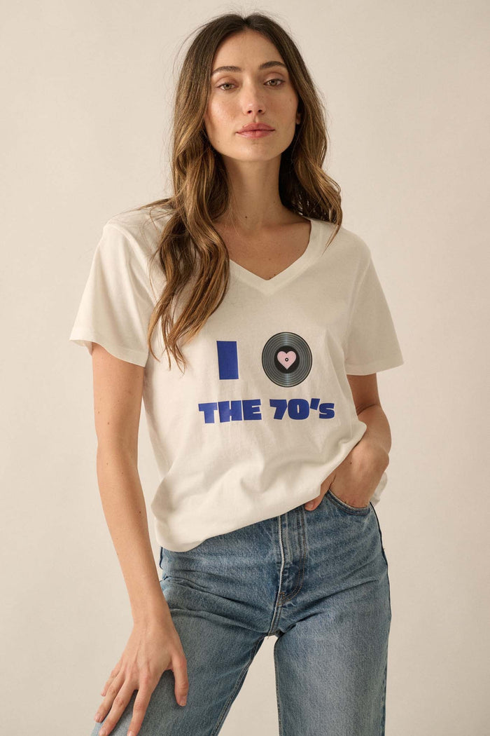 I Love the 70s V-Neck Music Graphic Tee - ShopPromesa