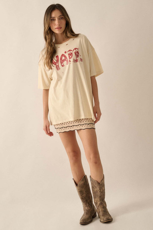 Y'all Cowboy Boots Oversize Distressed Graphic Tee - ShopPromesa