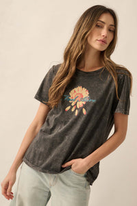 Feel Alive Vintage-Wash Flower Graphic Tee - ShopPromesa