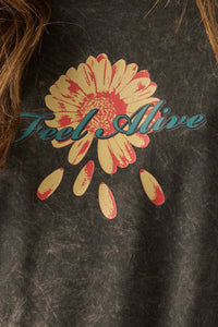 Feel Alive Vintage-Wash Flower Graphic Tee - ShopPromesa