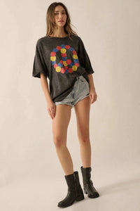 Peace Out Floral Peace Sign Distressed Graphic Tee - ShopPromesa