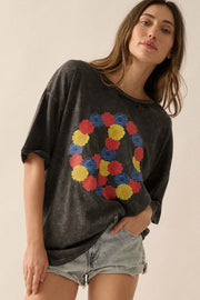 Peace Out Floral Peace Sign Distressed Graphic Tee - ShopPromesa