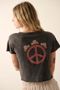 Made With Love Floral Peace Sign Graphic Baby Tee - ShopPromesa