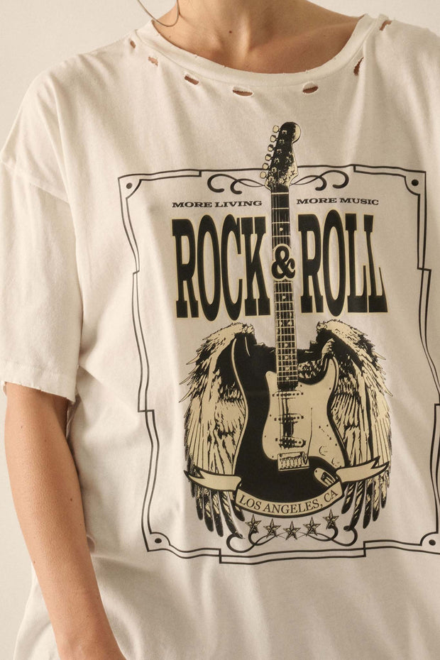 Rock & Roll Angel Guitar Distressed Graphic Tee - ShopPromesa
