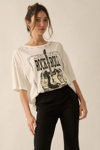 Rock & Roll Angel Guitar Distressed Graphic Tee - ShopPromesa