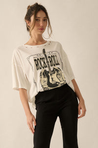 Rock & Roll Angel Guitar Distressed Graphic Tee - ShopPromesa