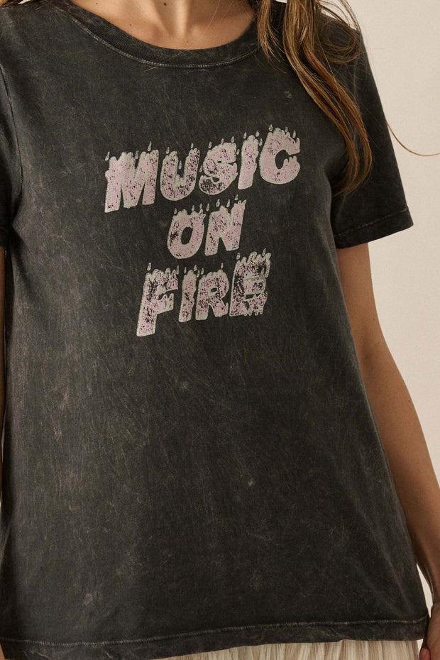 Music on Fire Vintage-Wash Graphic Tee - ShopPromesa