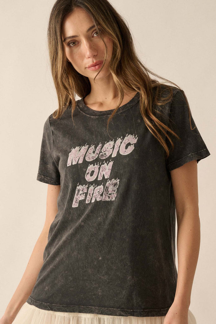 Music on Fire Vintage-Wash Graphic Tee - ShopPromesa