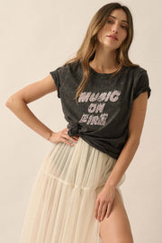 Music on Fire Vintage-Wash Graphic Tee - ShopPromesa