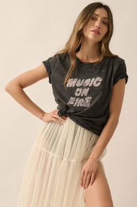 Music on Fire Vintage-Wash Graphic Tee - ShopPromesa