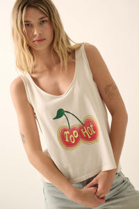 Too Hot Raw-Edge Cherries Graphic Tank Top - ShopPromesa