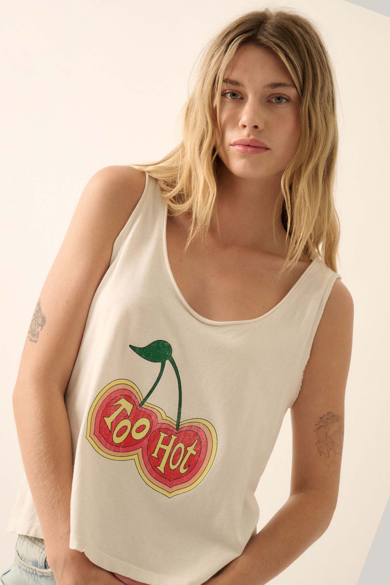 Too Hot Raw-Edge Cherries Graphic Tank Top - ShopPromesa