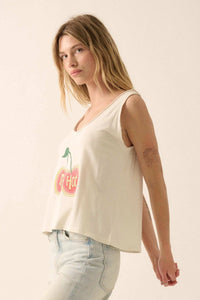 Too Hot Raw-Edge Cherries Graphic Tank Top - ShopPromesa