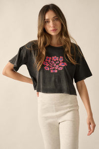 Flower Fun Vintage-Wash Cropped Graphic Tee - ShopPromesa