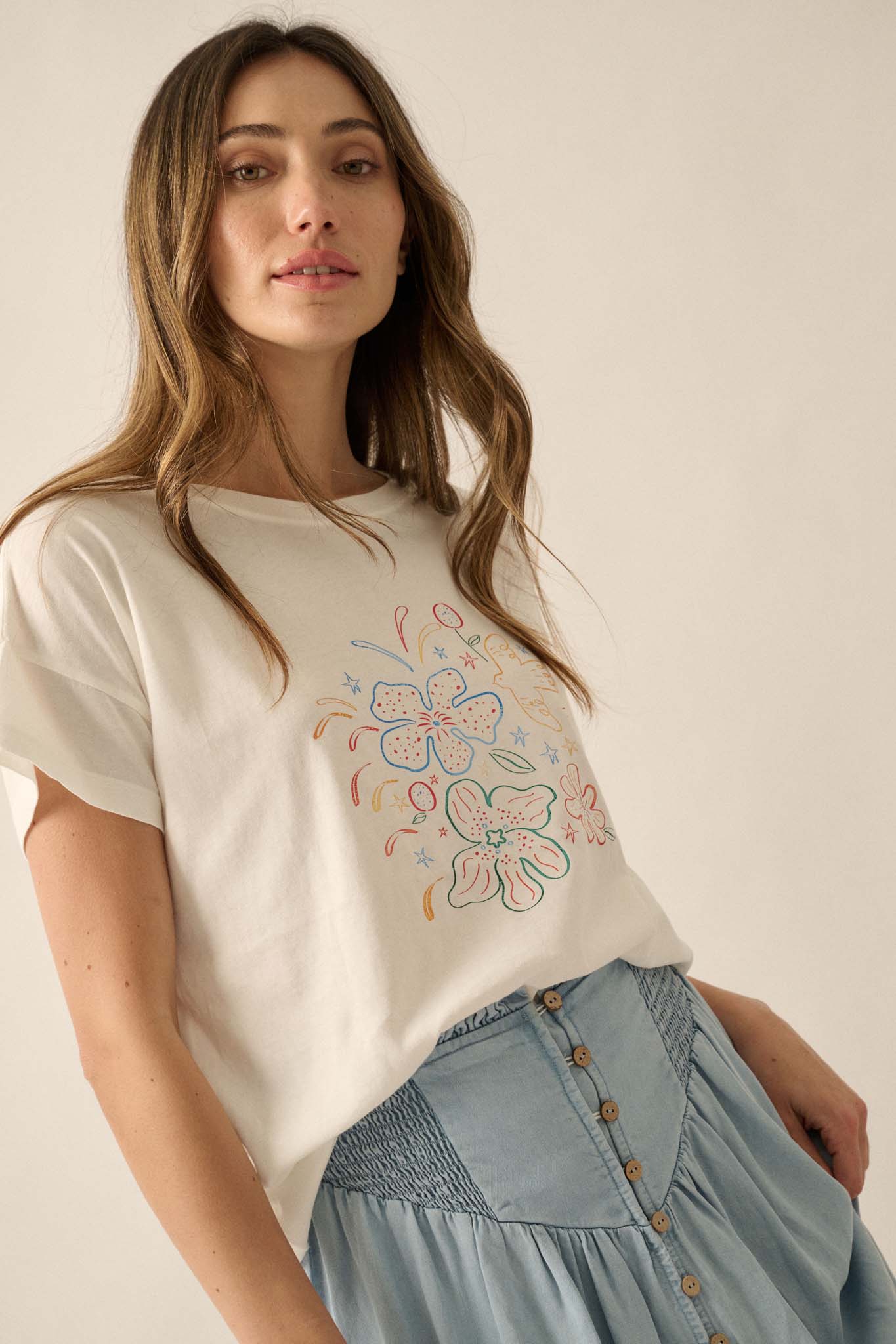 Floral Fireworks Garment-Wash Graphic Tee - ShopPromesa