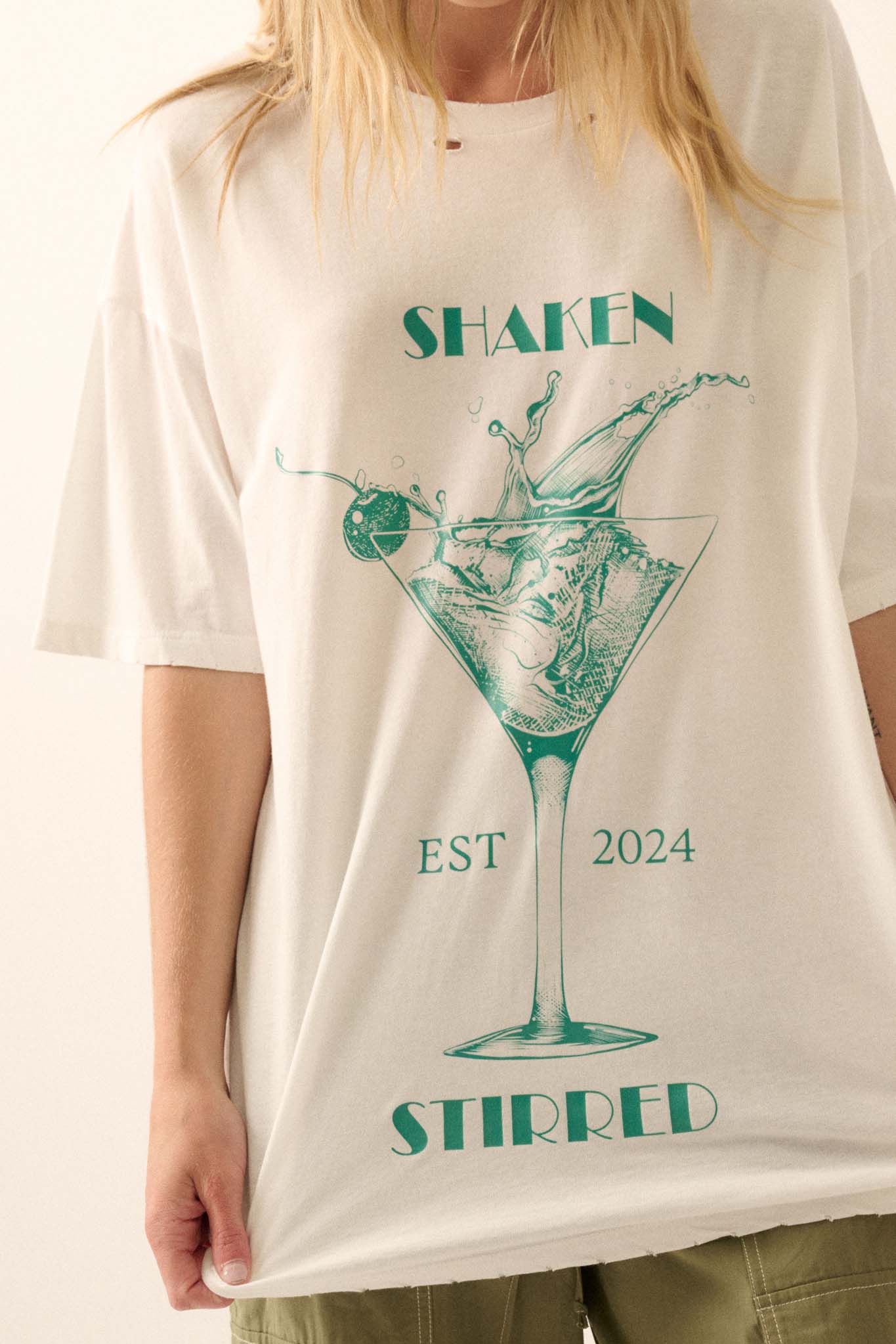 Shaken & Stirred Distressed Martini Graphic Tee - ShopPromesa