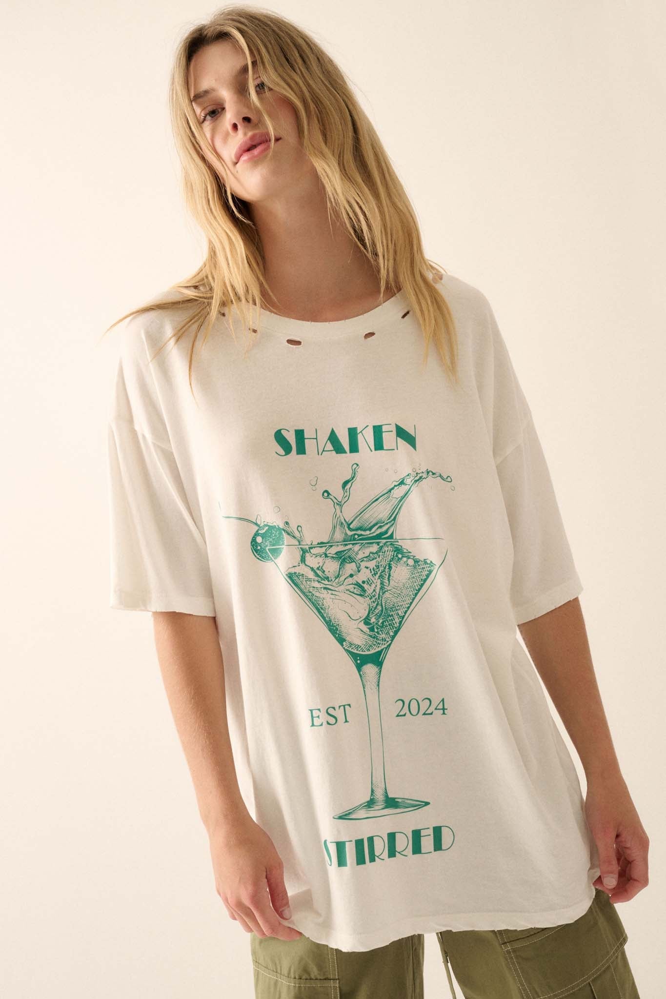 Shaken & Stirred Distressed Martini Graphic Tee - ShopPromesa