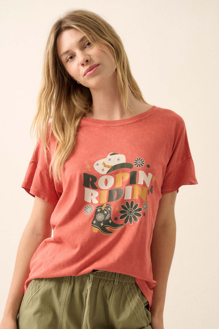 Ropin' & Ridin' Vintage-Wash Western Graphic Tee - ShopPromesa