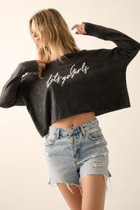 Let's Go Girls Cropped Long-Sleeve Foil Graphic Tee - ShopPromesa