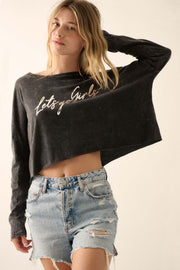 Let's Go Girls Cropped Long-Sleeve Foil Graphic Tee - ShopPromesa