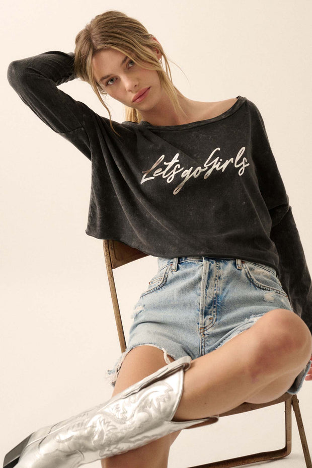 Let's Go Girls Cropped Long-Sleeve Foil Graphic Tee - ShopPromesa