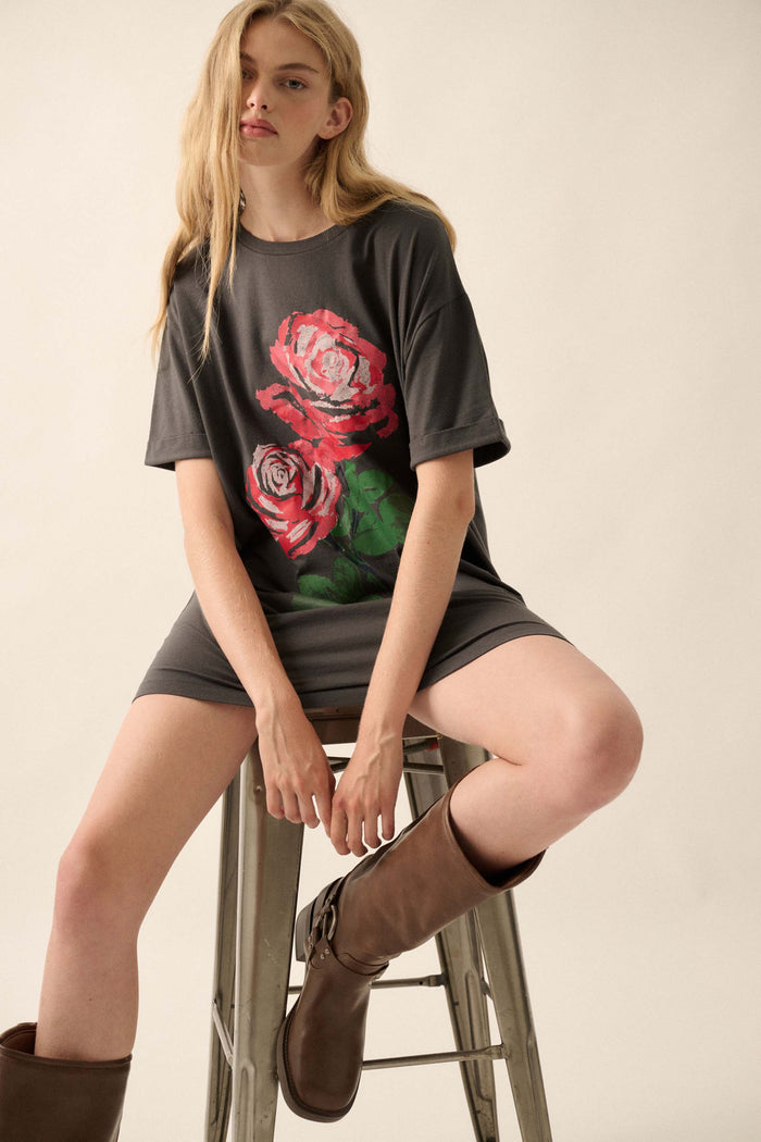 Still a Rose Oversize Vintage-Print Graphic Tee - ShopPromesa