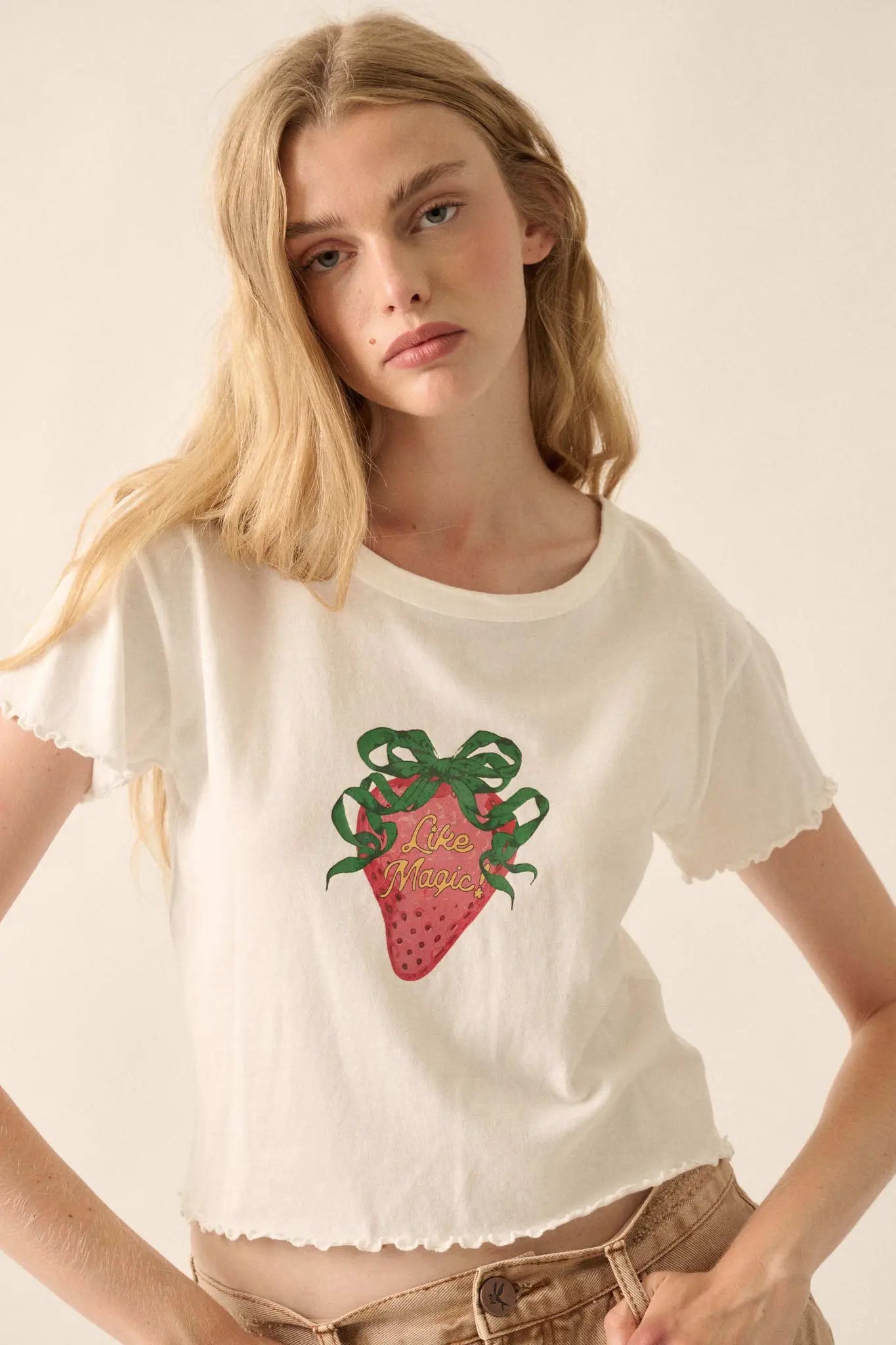 Magic Strawberry Cropped Graphic Baby Tee - ShopPromesa