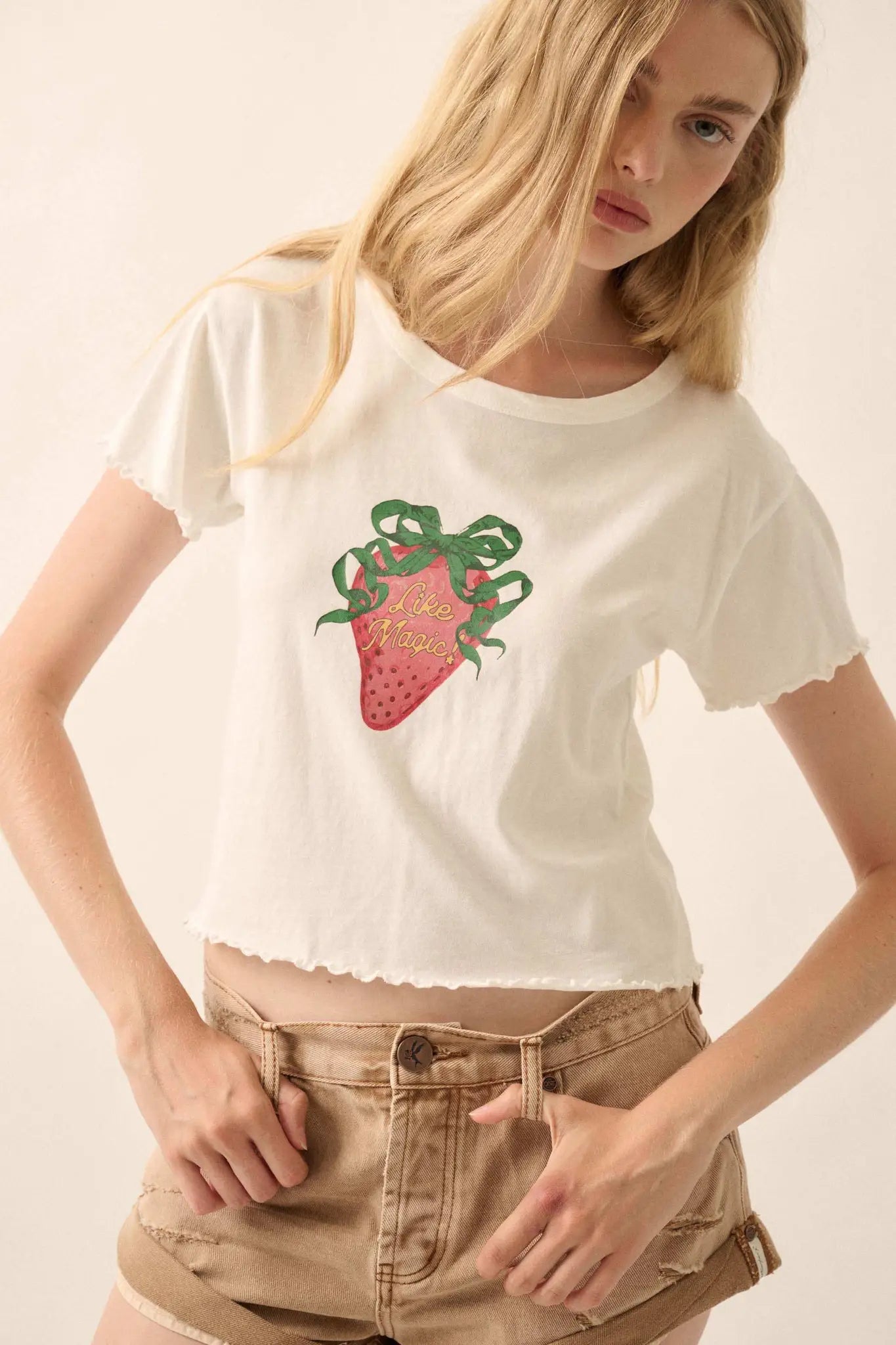 Magic Strawberry Cropped Graphic Baby Tee - ShopPromesa